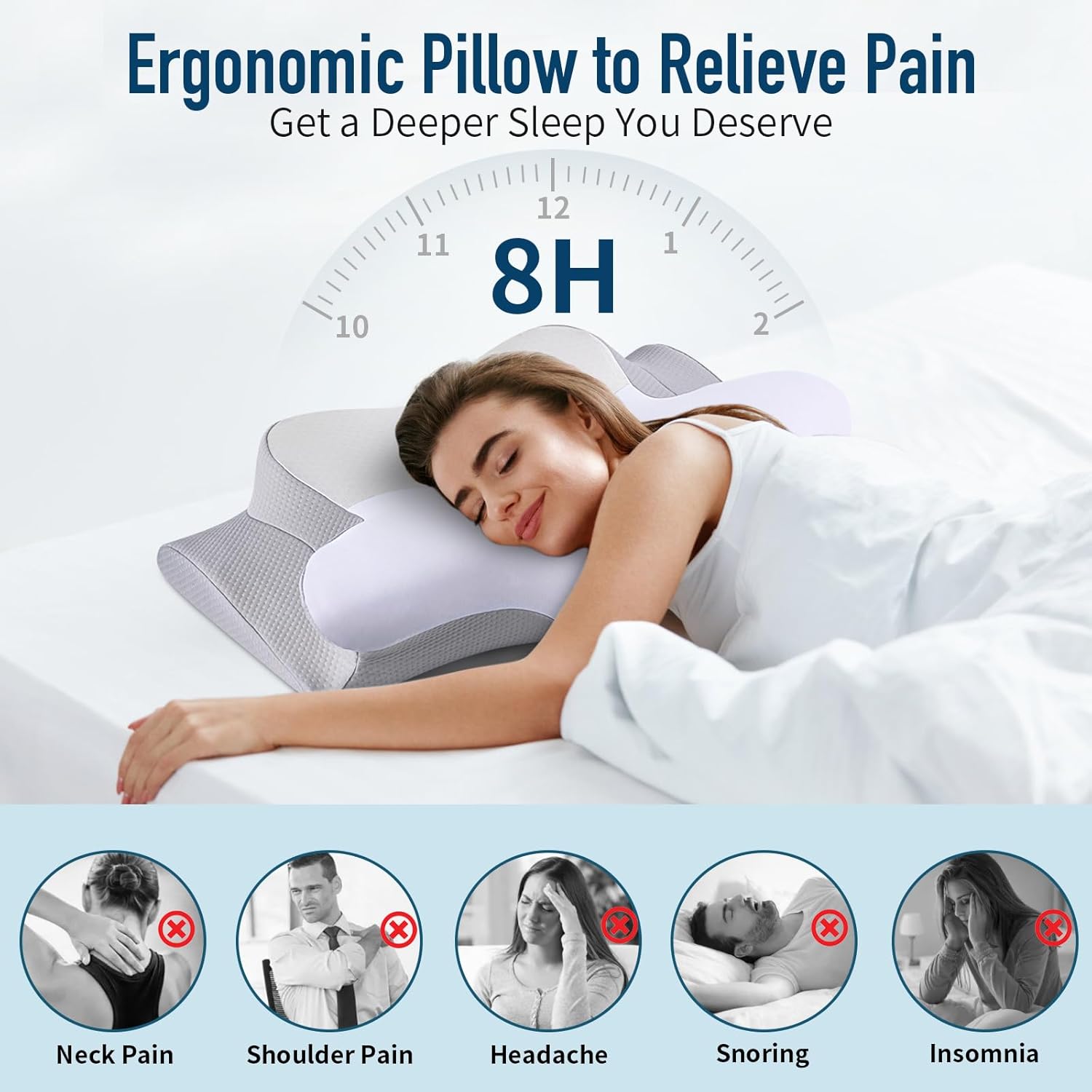 Almohada cervical para aliviar el dolor de cuello, almohadas de espuma viscoelástica de contorno refrescante para soporte de cuello, almohada