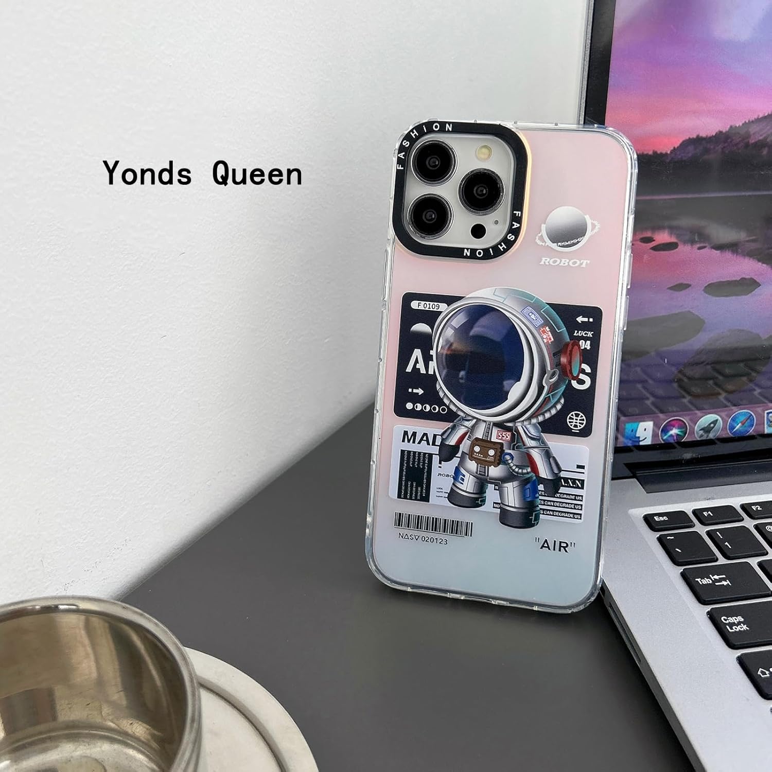 Yonds Queen Compatible con iPhone 15, diseño elegante de caricaturas de astronauta espacial, luna y marte con purpurina láser, elegante funda