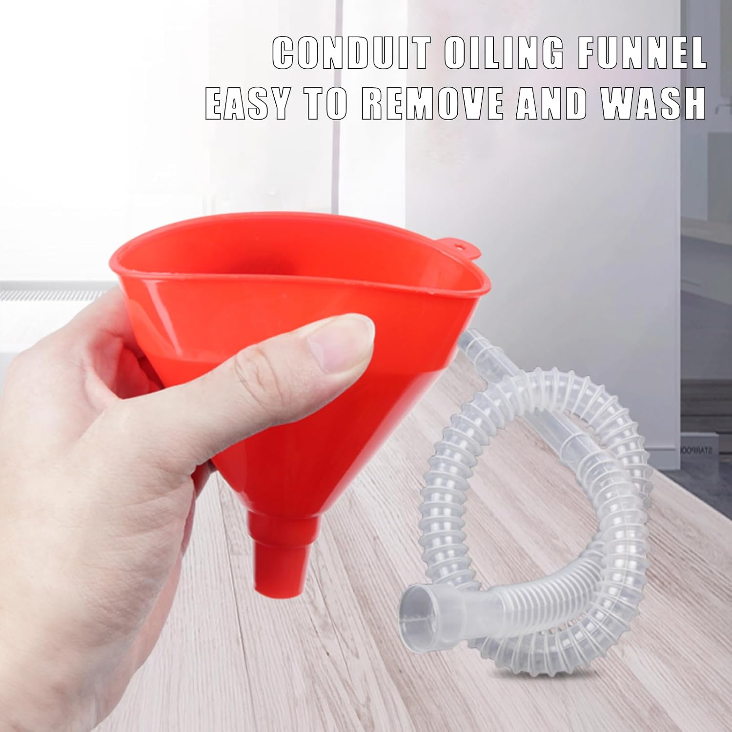 JUAWTYUK Embudo largo de plástico de boca ancha, embudo universal de boca ancha de 3 pulgadas con manguera flexible de 21 pulgadas, ideal para