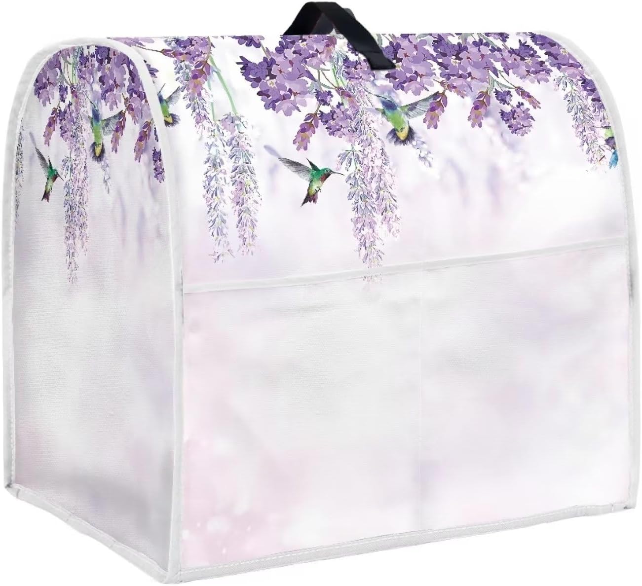Cubierta de licuadora de tamaño grande para 6-8 cuartos de galón de color morado con estampado floral de colibrí, cubierta de mezclador negro,