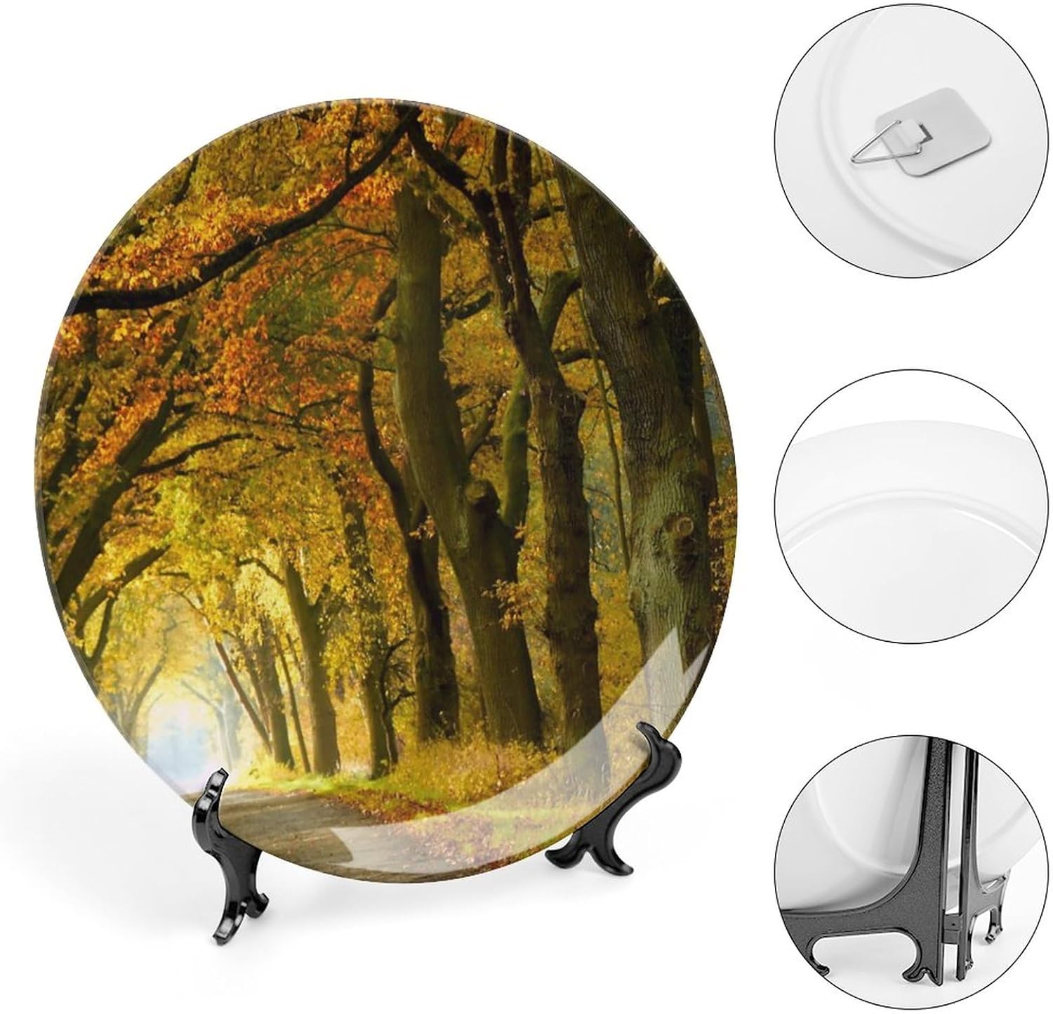 Plato decorativo de cerámica de 6 pulgadas con soporte de otoño Forest Avenue redondo para el hogar, platos de cena para decoración de pared del