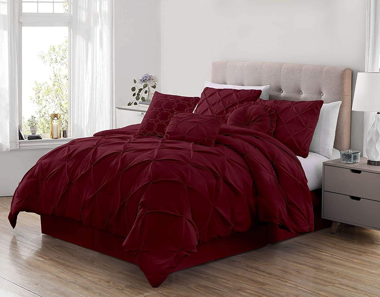 Chezmoi Collection – Juego de ropa de cama modelo Sydney, 7 piezas, con pliegues decorativos