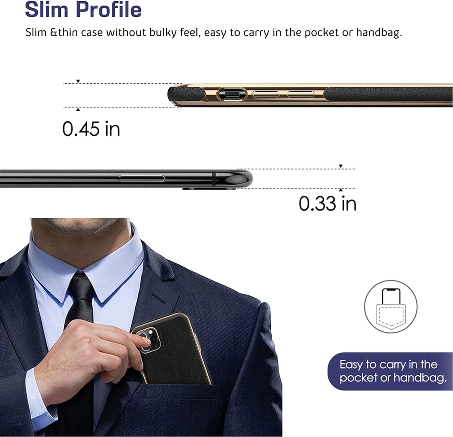 LOHASIC Funda delgada para iPhone 11 Pro Max, delgada de piel sintética de lujo, elegante, antideslizante, antiarañazos, funda protectora completa