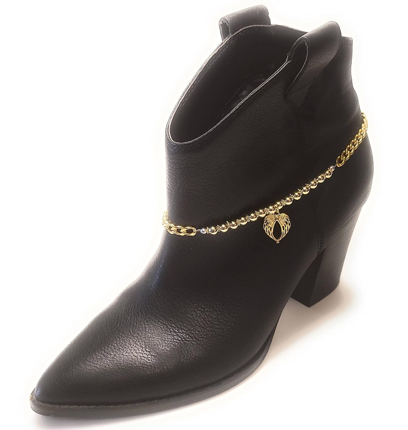 Angel Wings Heart Shades Of Gold Filigree Lace Boot Bracelet Chain 16 Inch Adjustable Size Gift Boxed
