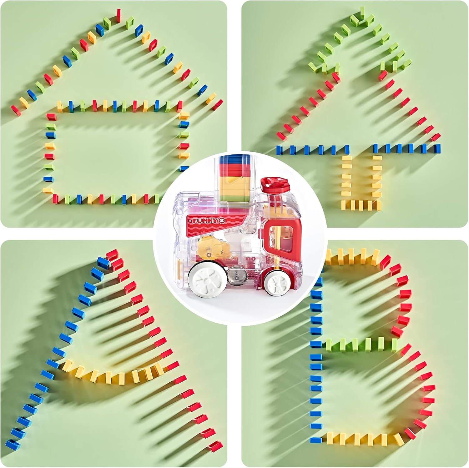 Tren de dominó automático actualizado 2024 con 180 Dominos Montessori STEM juguetes regalos para niños y niñas (rojo)