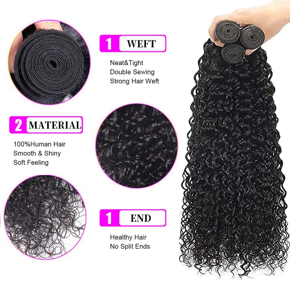 Paquetes de cabello humano virgen rizado 100% sin procesar, 1 paquete de doble trama, paquetes de cabello húmedo y ondulado, color negro natural