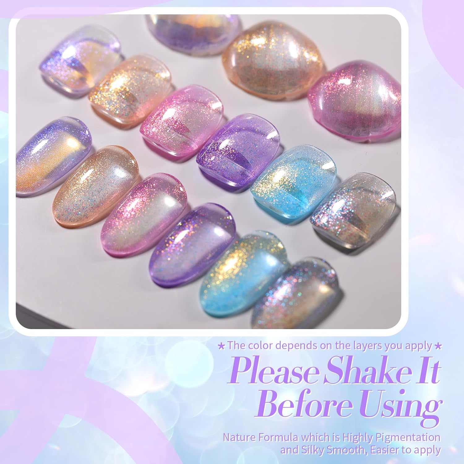 Born Pretty Juego de esmaltes de uñas de gel de perlas con brillo de sirena brillante, esmalte de gel transparente de gelatina nacarada, barniz de