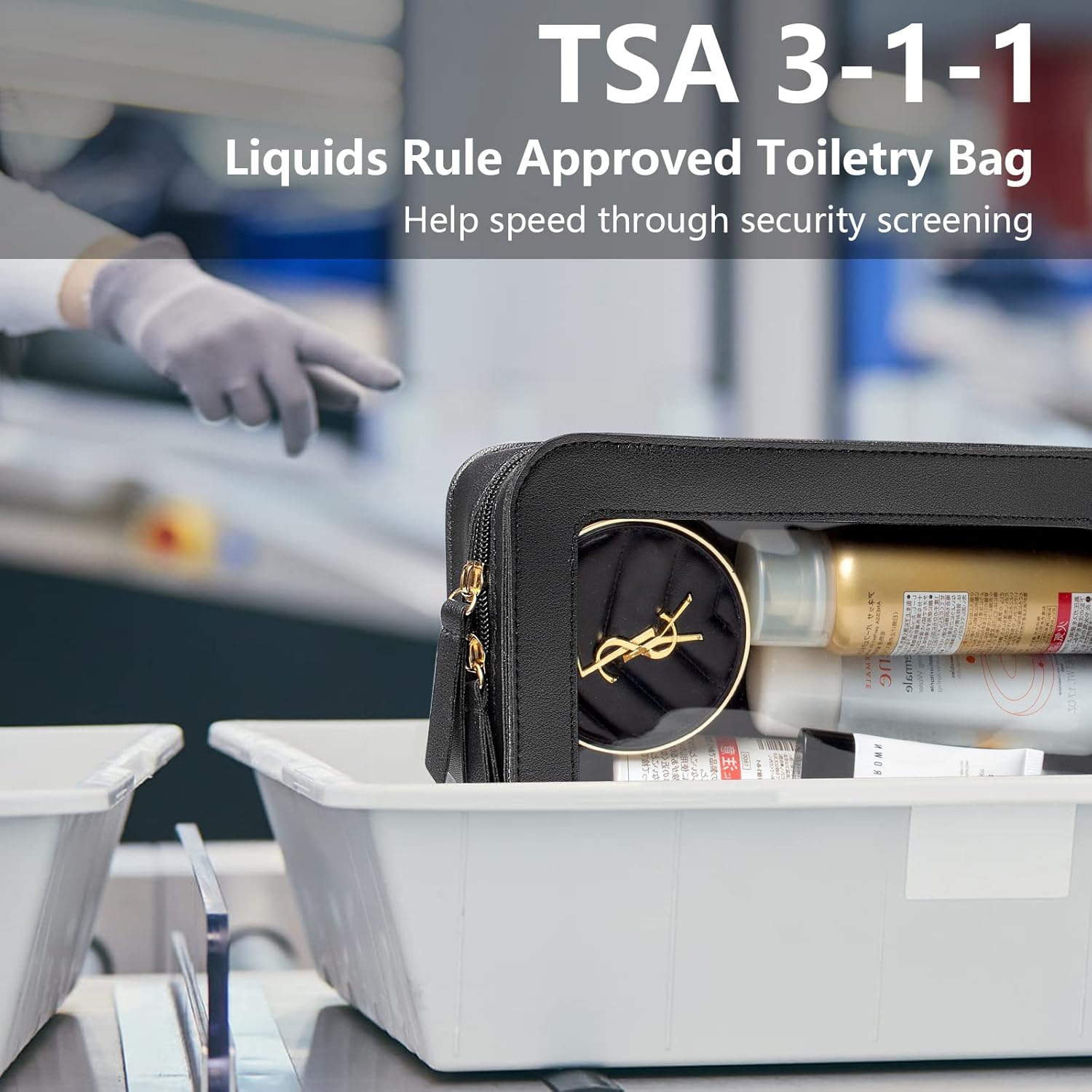 Bolsas de maquillaje transparentes, bolsa de aseo aprobada por la TSA con cremallera, organizador de maquillaje transparente para equipaje de mano,