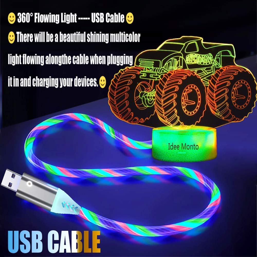 Idee Monto Hot Wheels Monster Truck Jam, Monster Trucks para niños, camión monstruo zombi, lámpara de ilusión LED 3D, luces nocturnas para niños