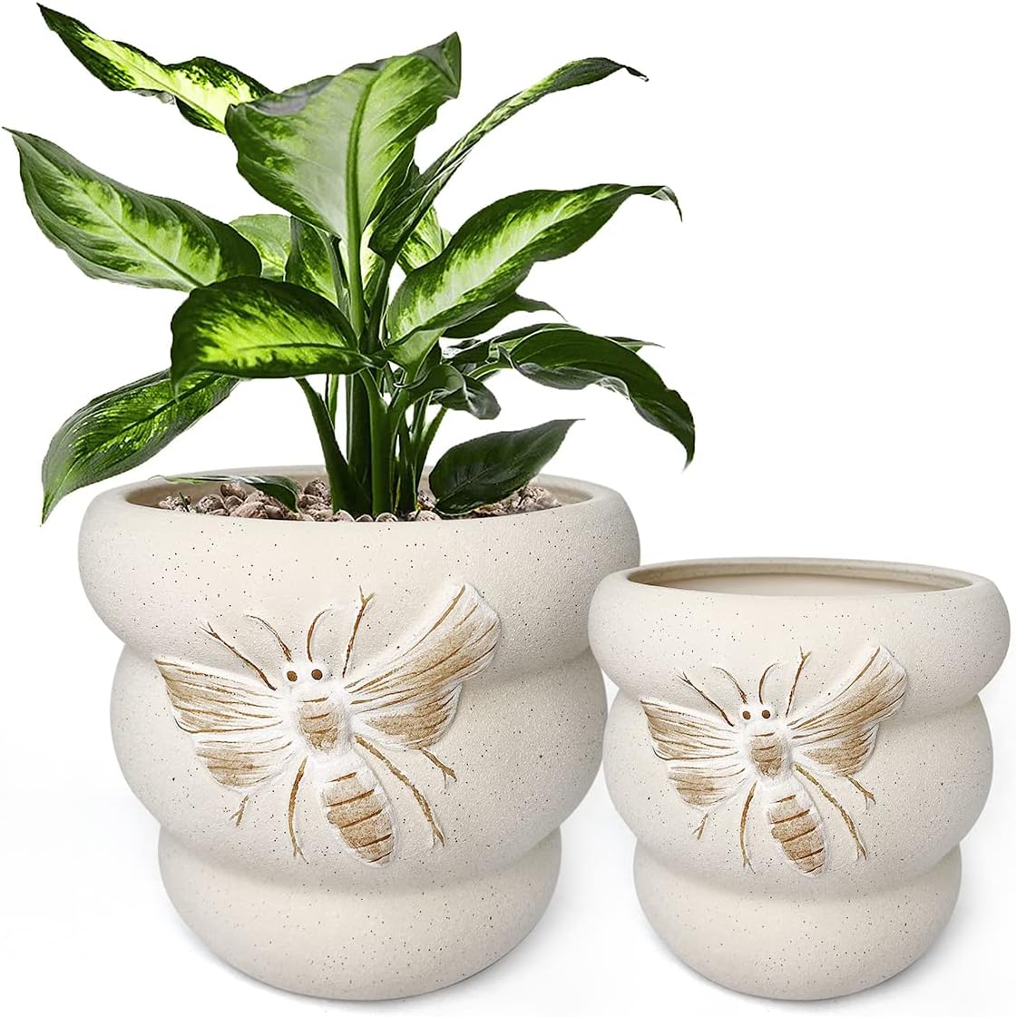 YBX – Macetas de cerámica de 8 pulgadas + 6 pulgadas con orificio de drenaje, decoración de abejas, macetas para plantas de serpientessuculentas de