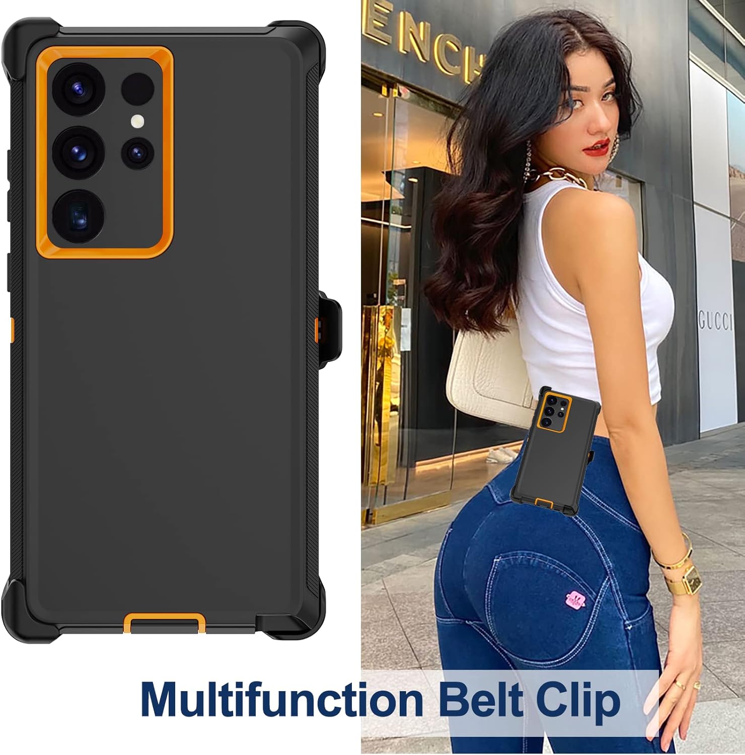 Funda para Samsung Galaxy S23 Ultra con funda de clip para cinturón, 2 protectores de pantalla, grado militar resistente a prueba de golpes,