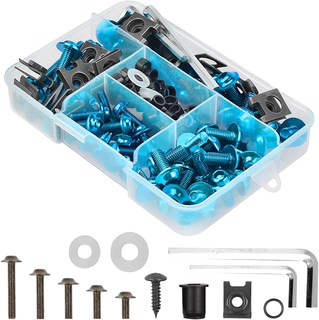 BELOMI Kit de pernos de carenado de motocicleta, 177 tornillos para parabrisas de motocicleta M5 M6, tornillos de aluminio para carenado, kit de