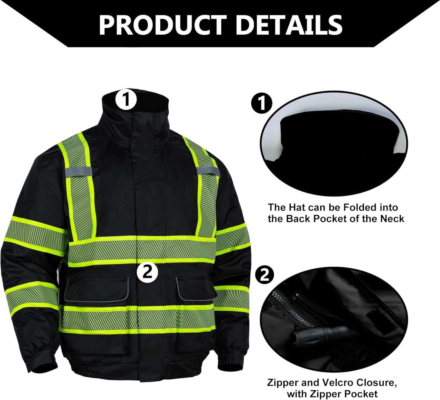 FONIRRA High Visibility Reflective Jackets for Men, Hi Vis Waterproof Class 3 Safety Jackets, Work Construction Bomber Coats
