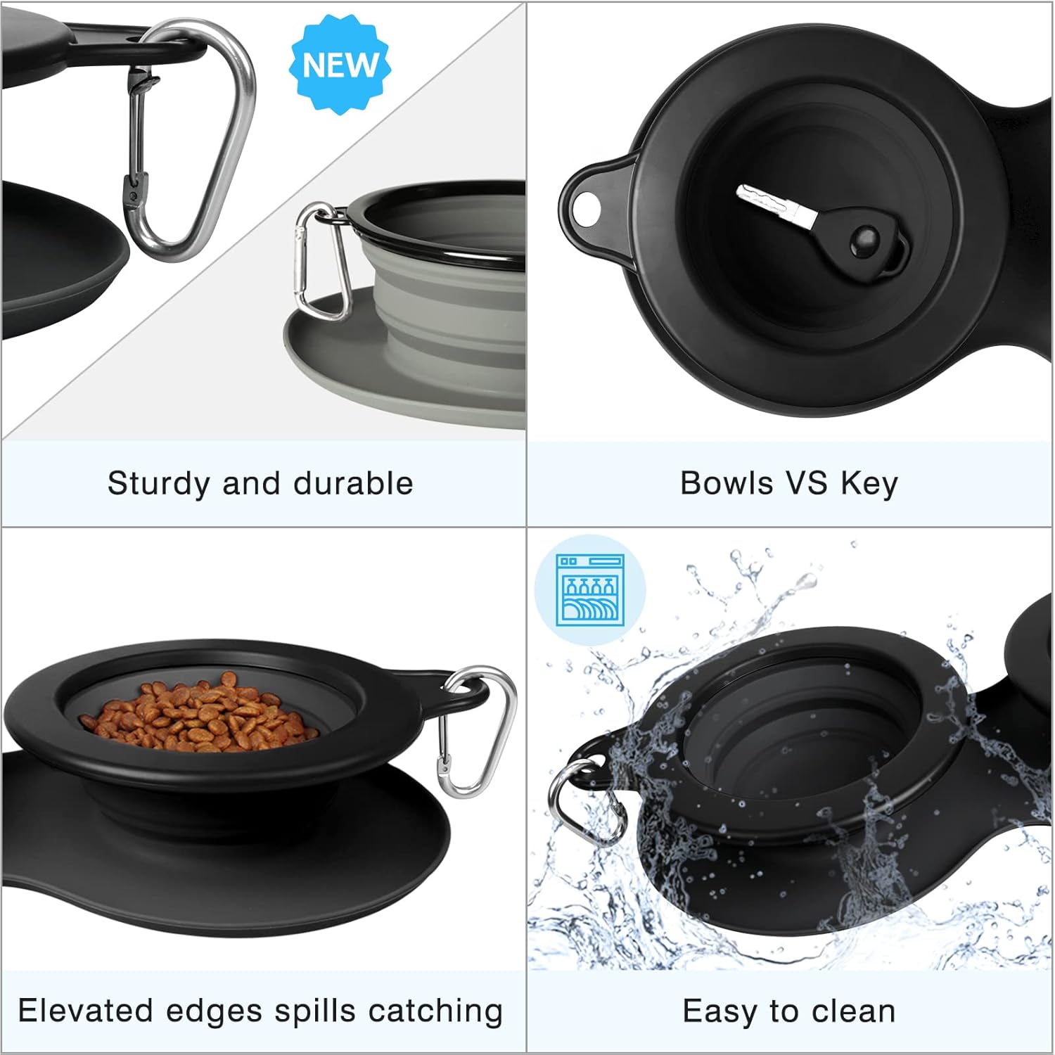 WINSEE – Cuencos plegables para perros con agua, portátil, para alimentar alimentos para mascotas, gatos, plegable, expansible, sin derrames, tapete