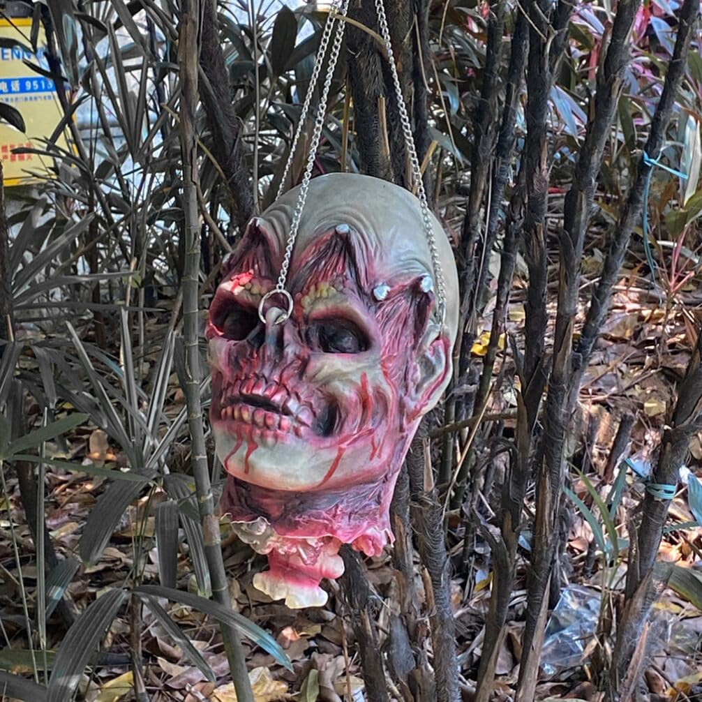 Alipis Colgante de cabeza de zombi de Halloween, cabeza muerta simulada, partes de cuerpo muerto sangriento, horrible colgante, decoración de cabeza