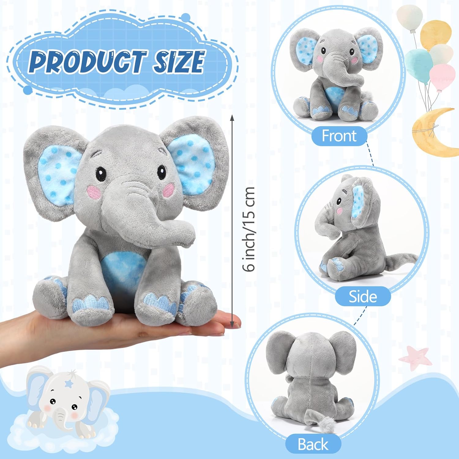 Libima 4 piezas de animales de peluche de elefante pequeño a granel de 6 pulgadas, lindos elefantes de peluche suaves para niños y niñas,