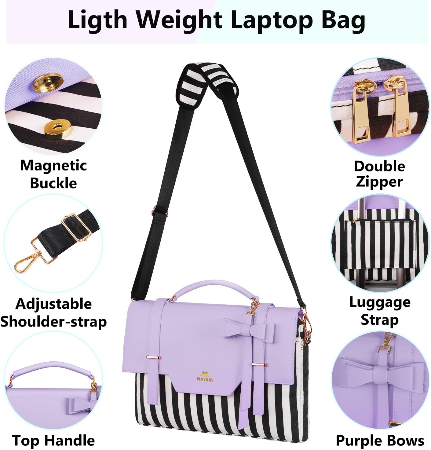 MATEIN Bolsa de mano para laptop para mujer, 15.6 pulgadas, bonita funda para computadora con bolsillo RFID para enfermeras profesoras, bolso de