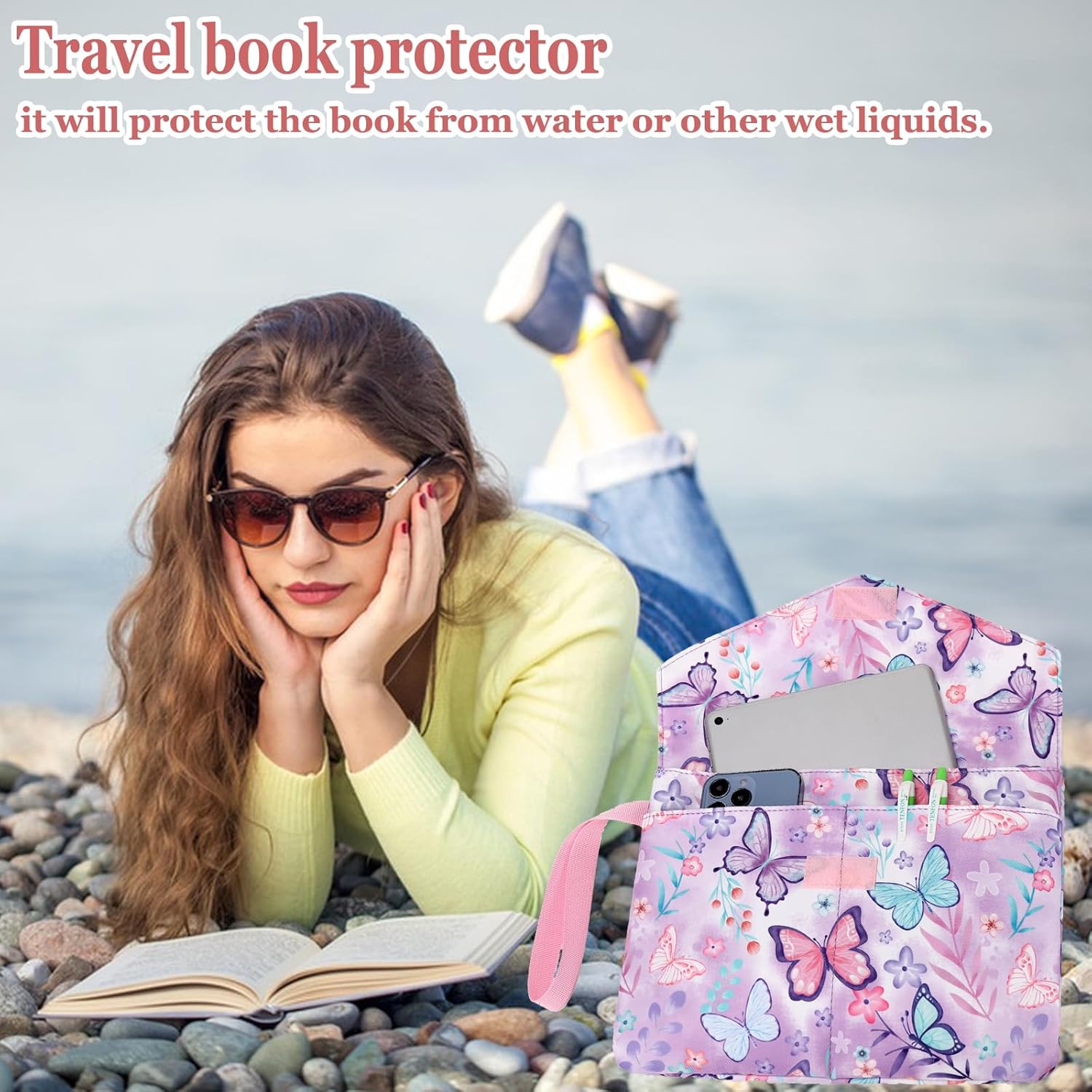 DSIUE Funda protectora de libro para libros de bolsillo, funda grande con asa, 11.6 x 9.3 pulgadas, regalos para amantes de los libros (mariposa