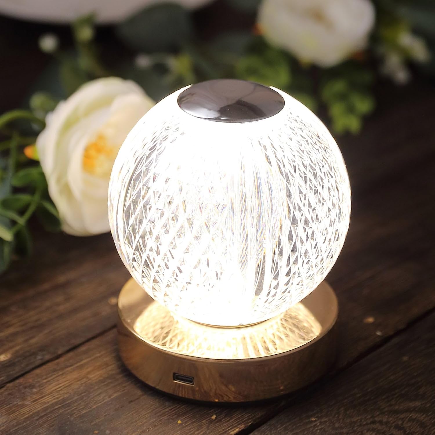 Efavormart – Lámpara de mesa LED regulable con bola de cristal de corte de diamante de 5 pulgadas con control táctil, luz nocturna decorativa