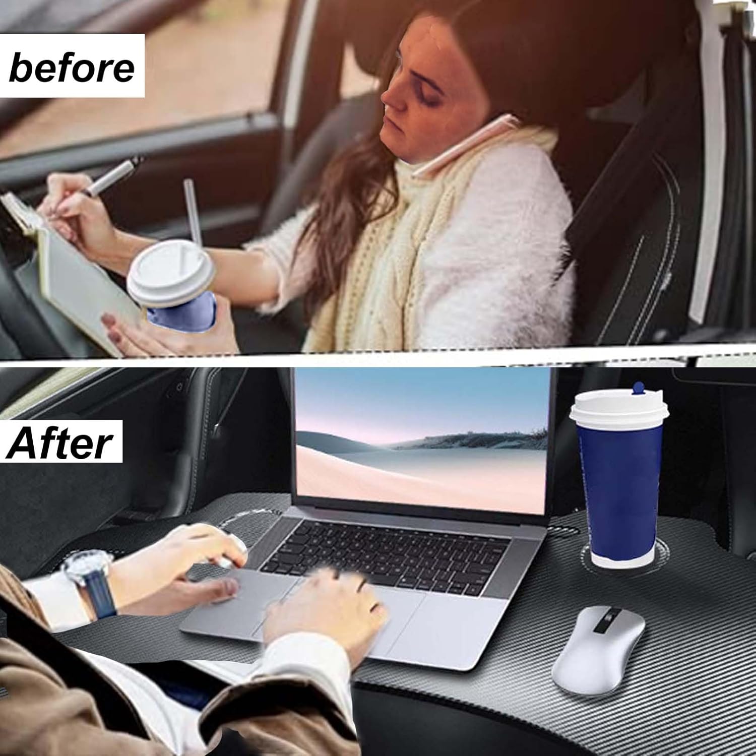 Bandeja de coche para conductor, bandeja de comida plegable para automóvil, bandeja de comedor para computadora portátil (el lado del pasajero
