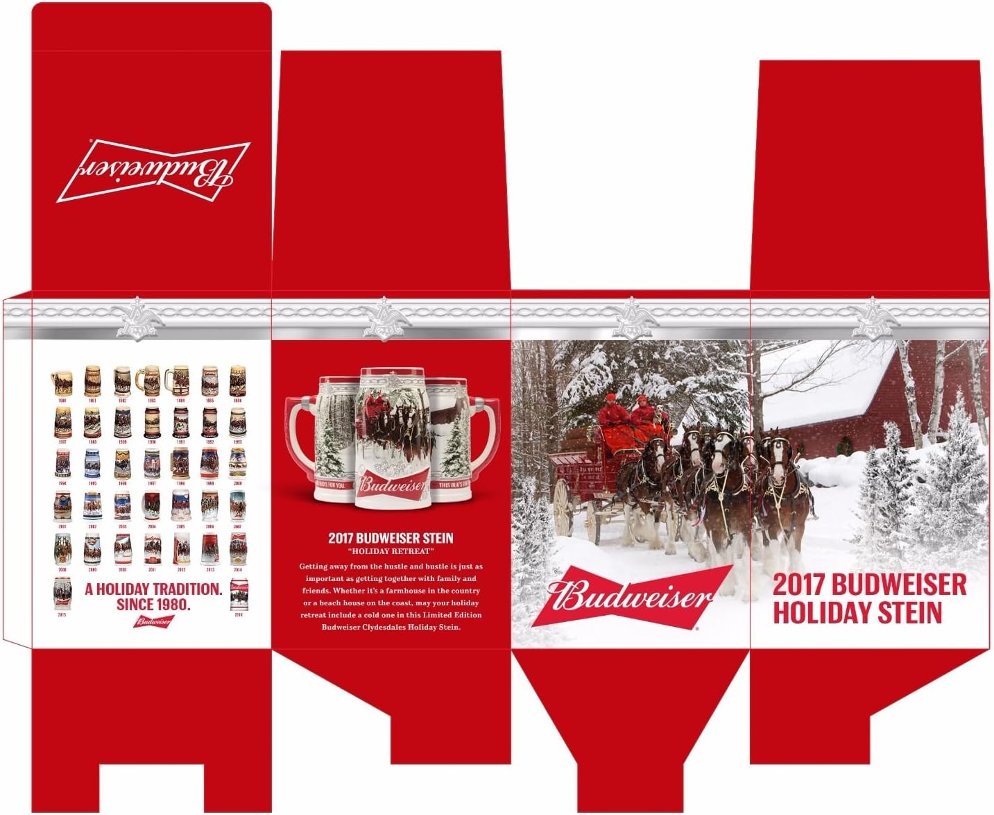 Budweiser Humpen, jarra para cerveza Holiday Stein, 31oz, 2017