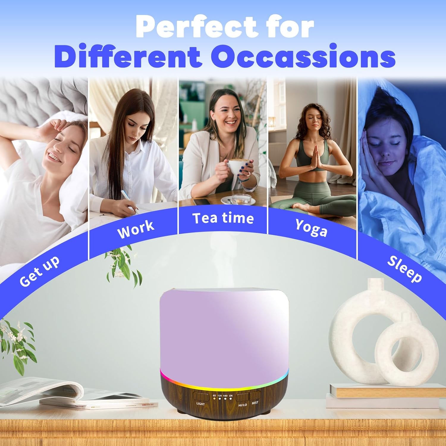 Mini difusor de aceite esencial de aroma de 6.8 fl oz, humidificadores ultrasónicos de niebla fría y difusor de aromaterapia 3 en 1 con luces