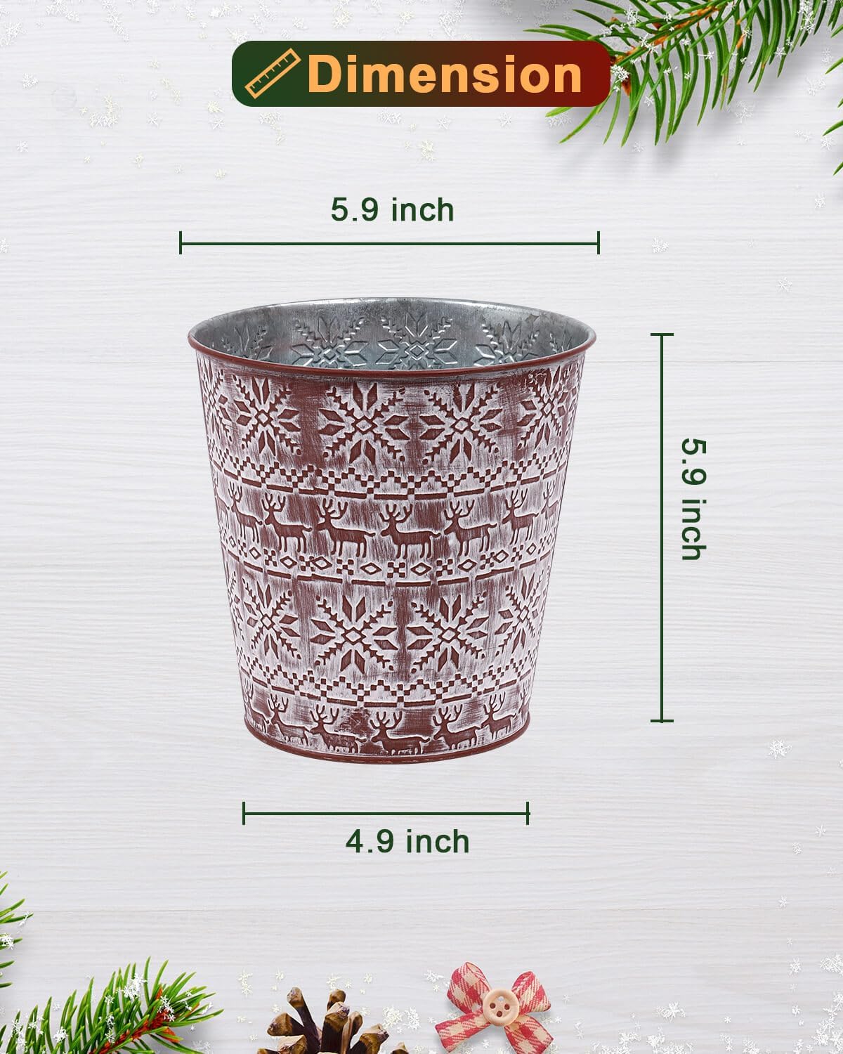 Cubos de metal galvanizado rojo de Navidad, 6 macetas rústicas de hojalata con orificio de drenaje y enchufe, regalo de Navidad, maceta vintage para