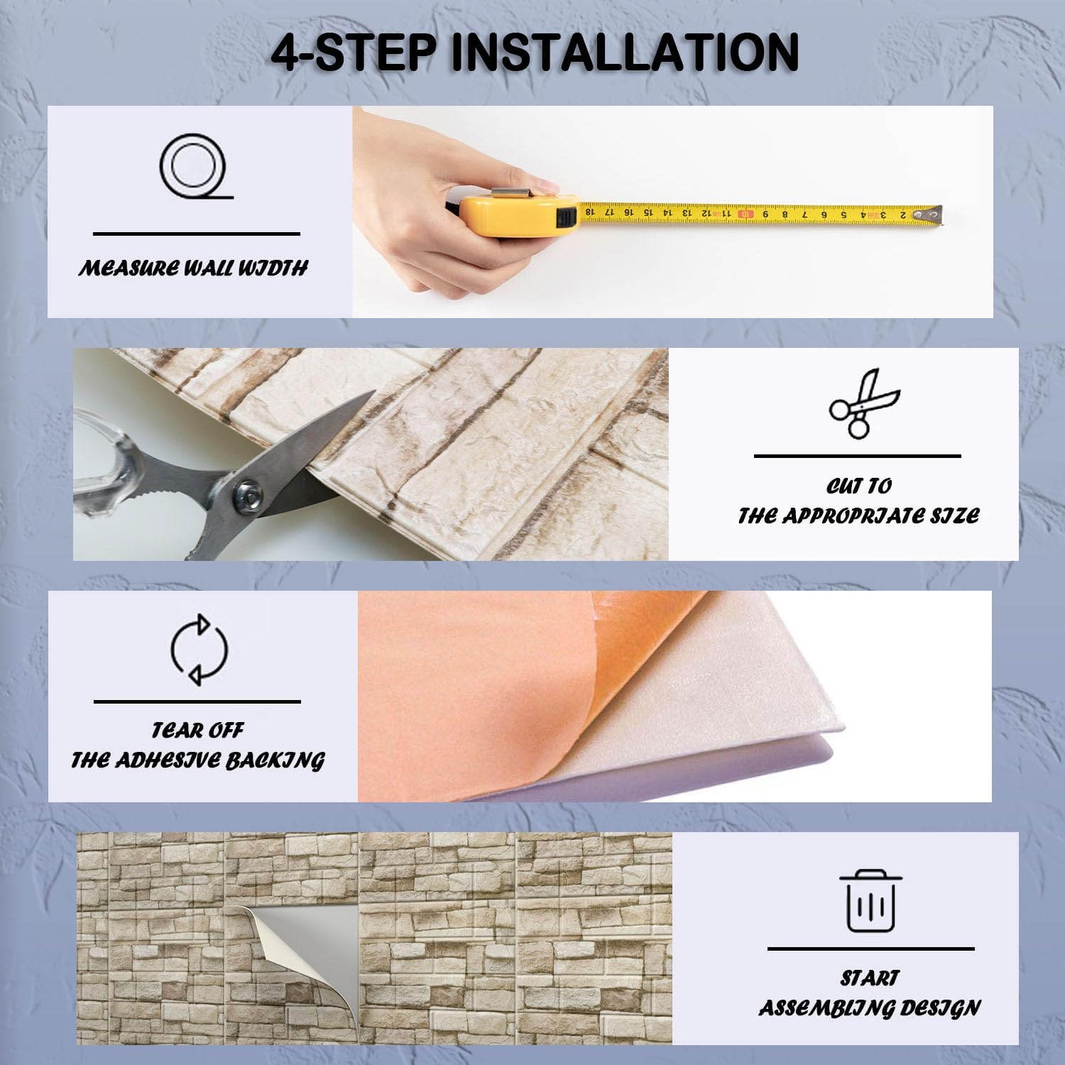 QT-0002 – Paneles de pared 3D autoadhesivos para despegar y pegar, azulejos de pared de espuma de ladrillo sintético para sala de estar, cocina,