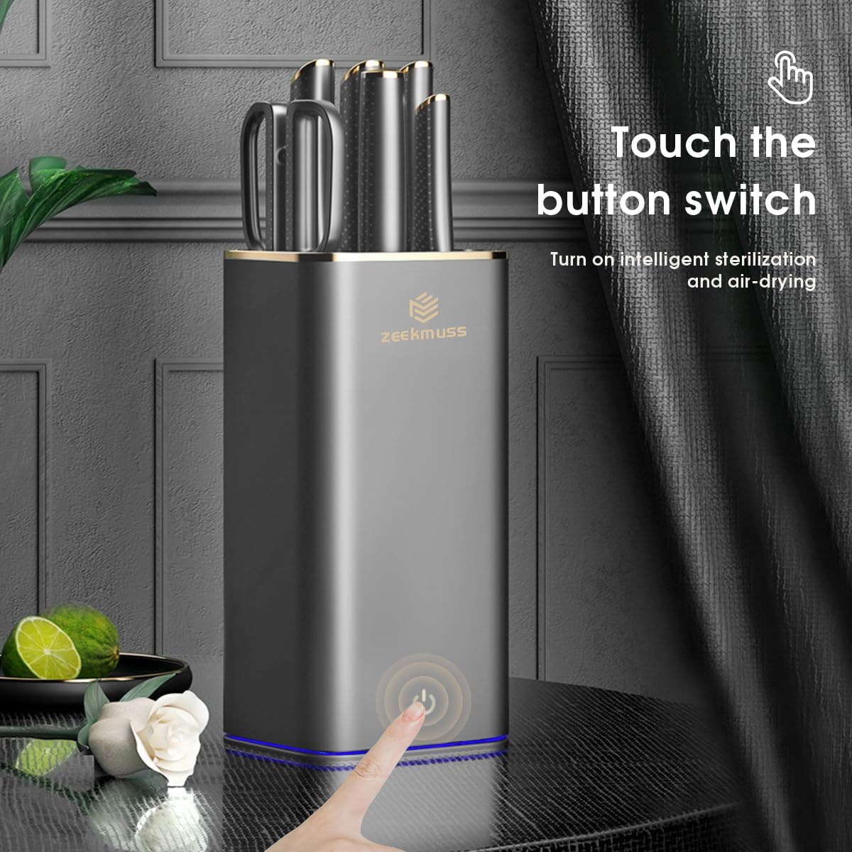 ZEEKMUSS Juego de cuchillos para cocina con bloque, juego de cuchillos de bloque de acero inoxidable de 6 piezas con afilador, tijeras de cocina,