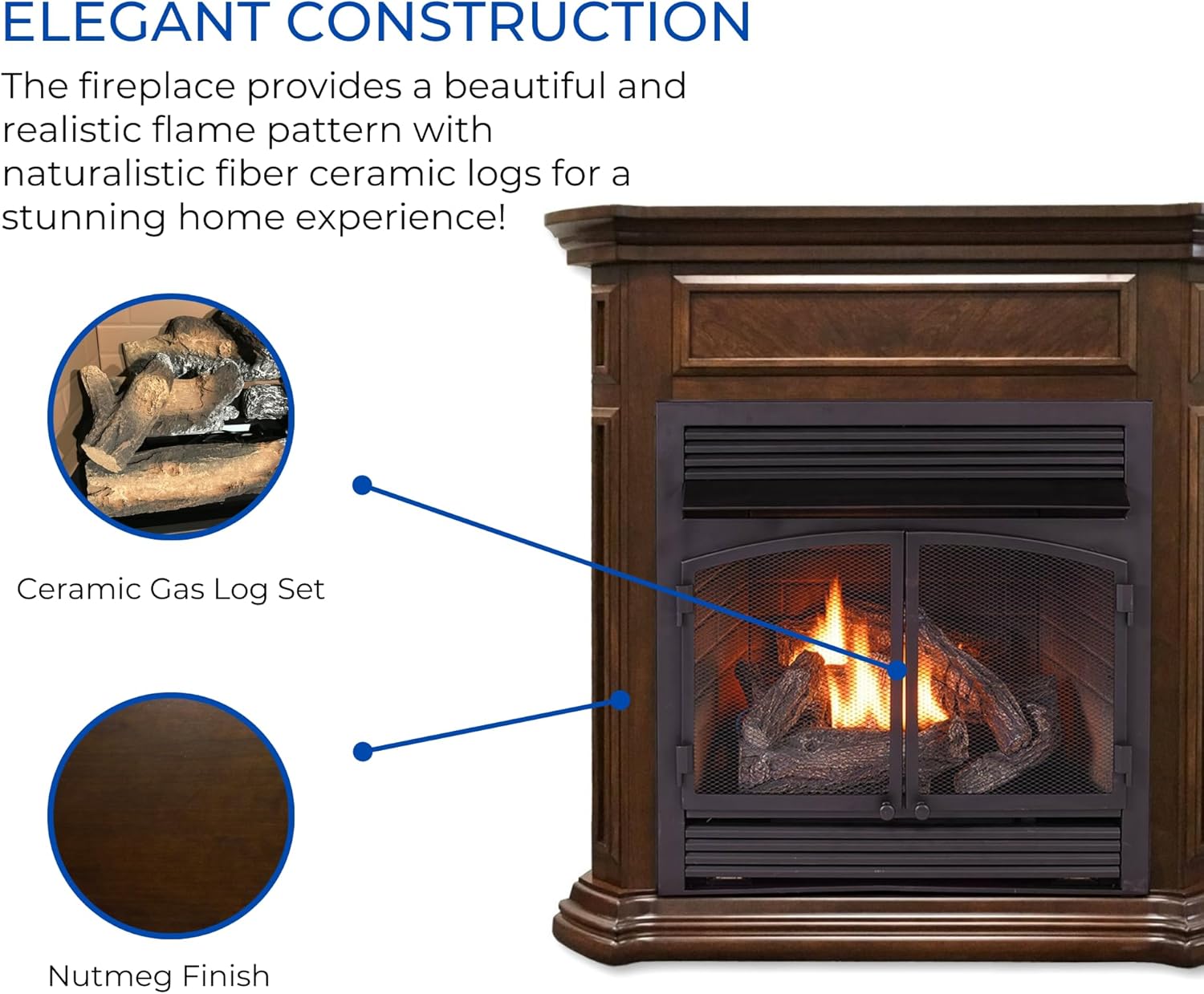 Duluth Forge Inserto de chimenea sin ventilación de combustible dual – 32,000 BTU, modelo de control T-Stat FDF400T-ZC
