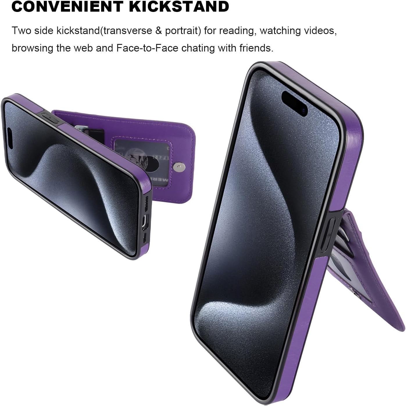 KIHUWEY Funda compatible con iPhone 15 Pro Max con soporte para tarjeta de crédito, cierre magnético de cuero de alta calidad, función atril, funda