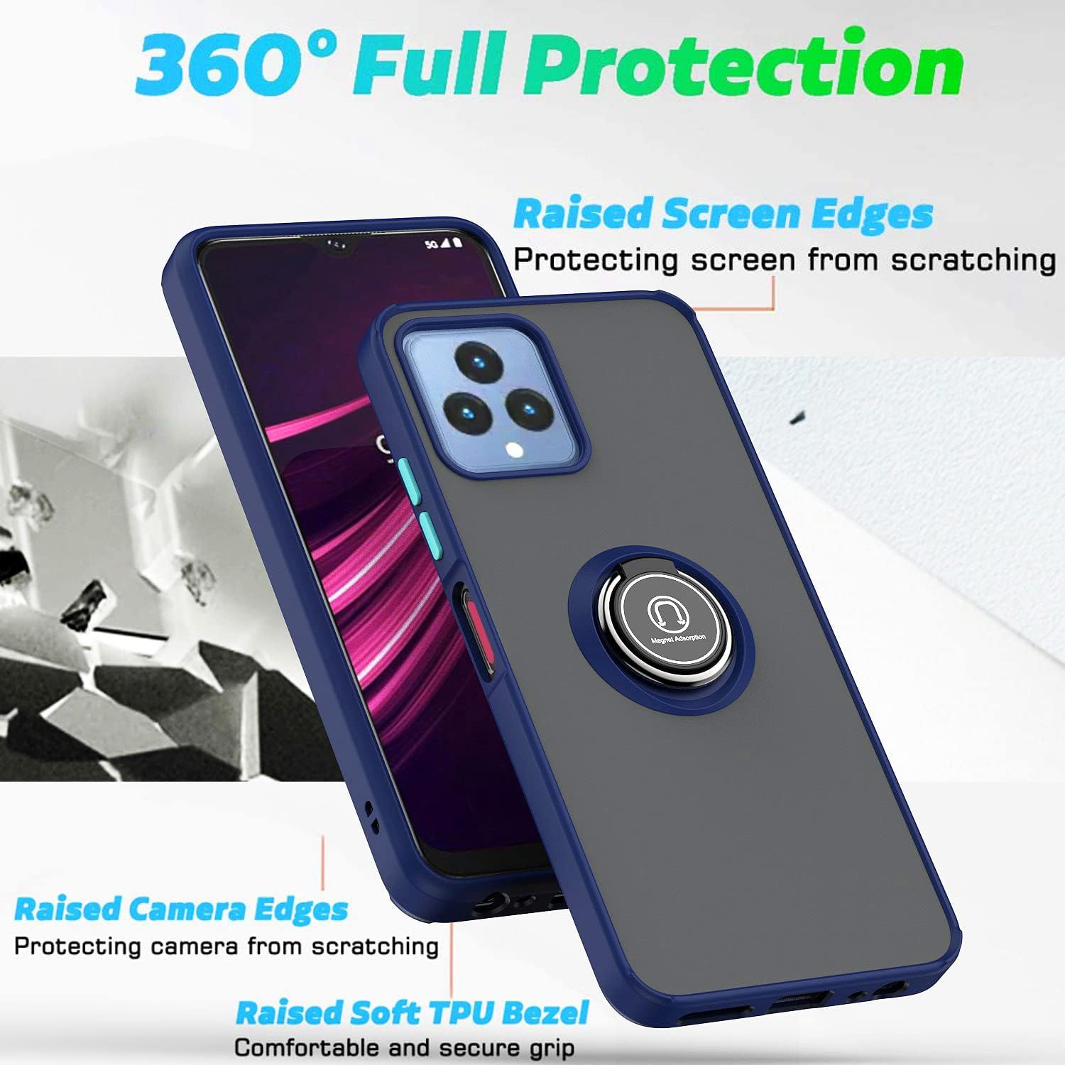 TJS Funda compatible con T-Mobile Revvl 6X 5G, Revvl 6 5G, soporte magnético con anillo de metal, soporte magnético para teléfono (verde)