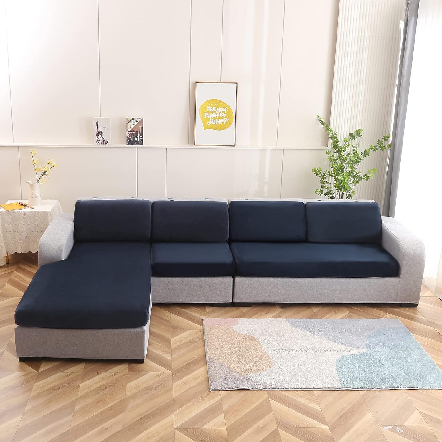 Funda de terciopelo para sofá modular y respaldo, funda de cojín gruesa y elástica para sofá modular grande (1 funda de cojín para respaldo, azul