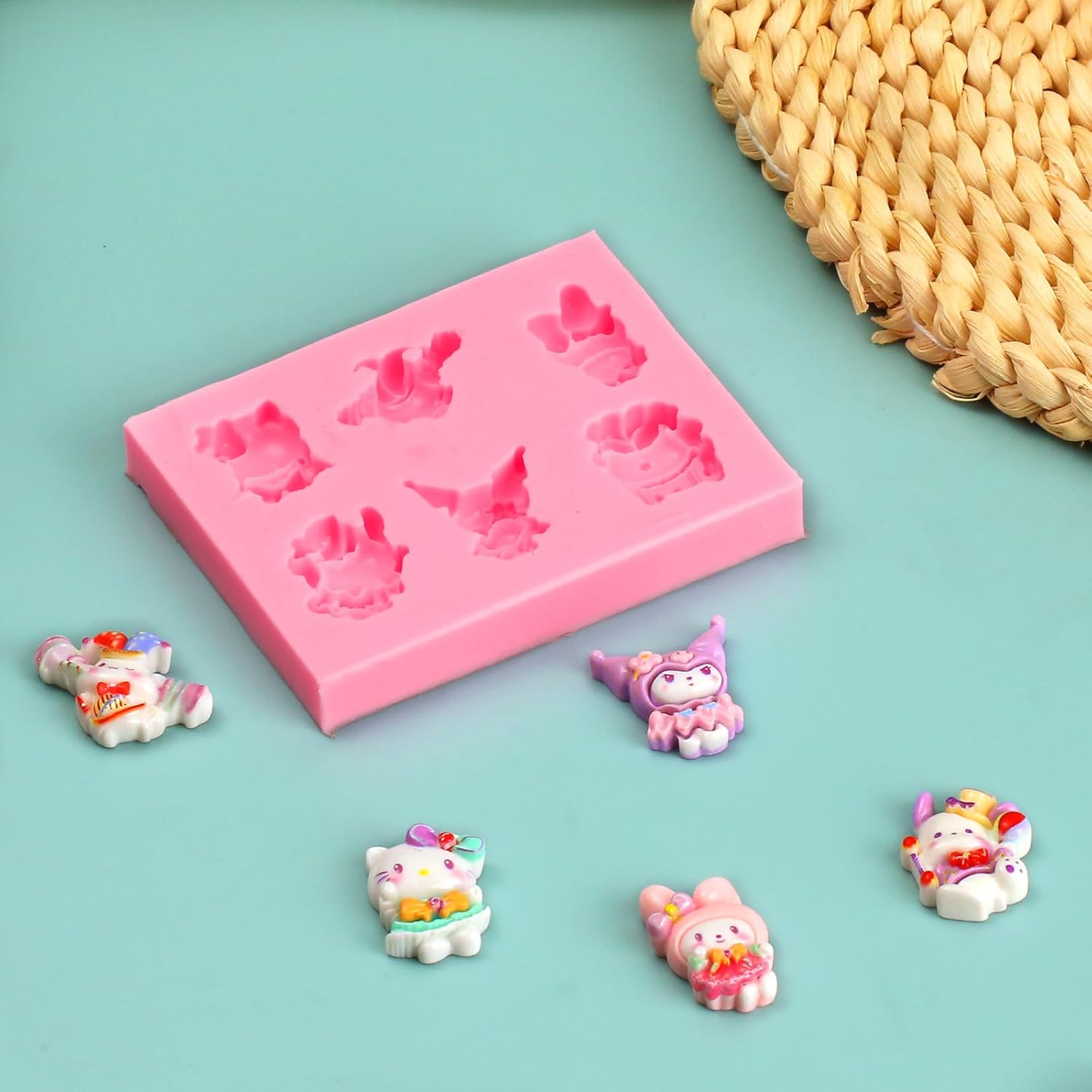 ICNYEKl Molde de silicona para decoración de pastel de dibujos animados de 6 cavidades, para hornear cocina, galletas, magdalenas, pasta de flores,