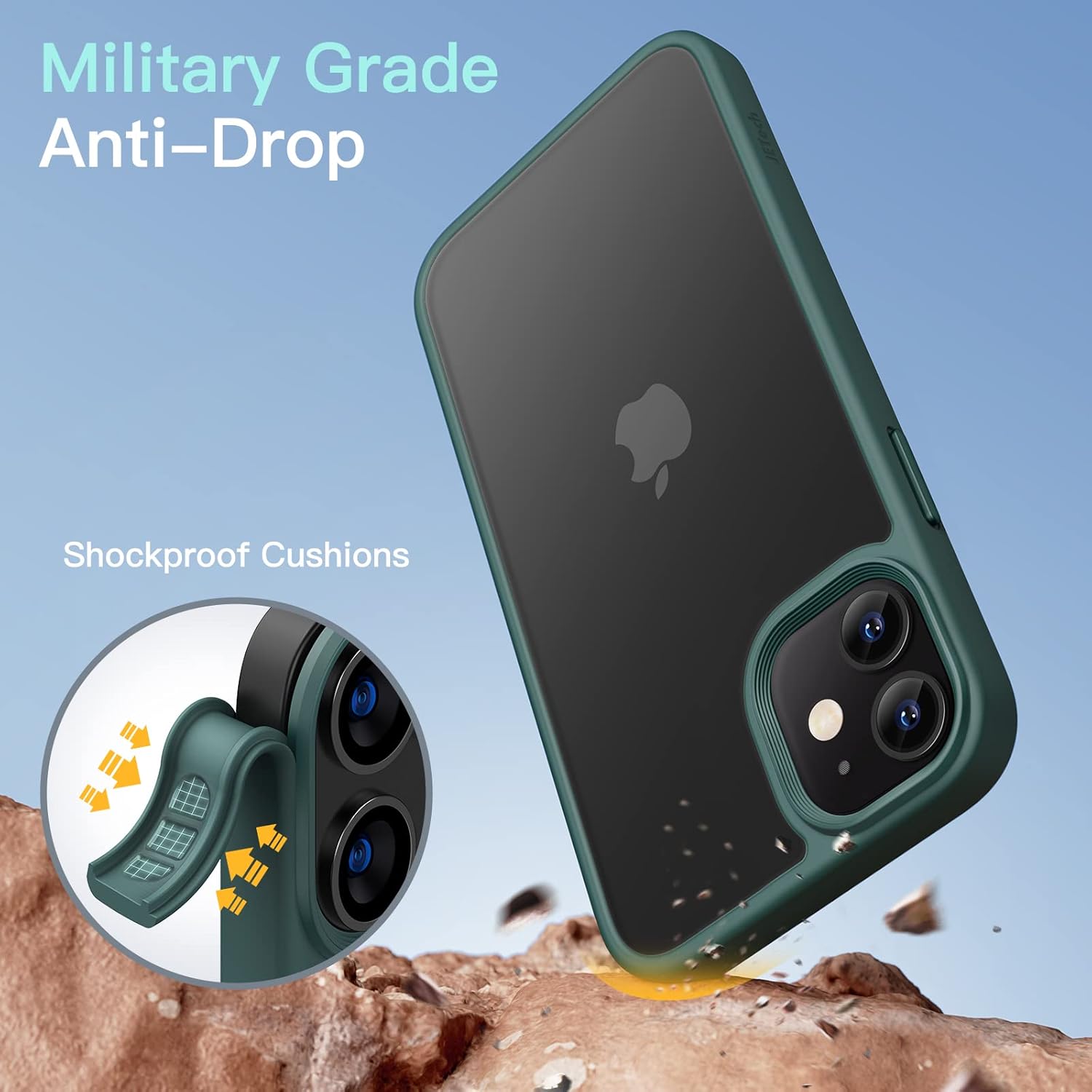 JETech Funda mate para iPhone 1212 Pro de 6.1 pulgadas, a prueba de golpes, protección contra caídas de grado militar, cubierta trasera translúcida