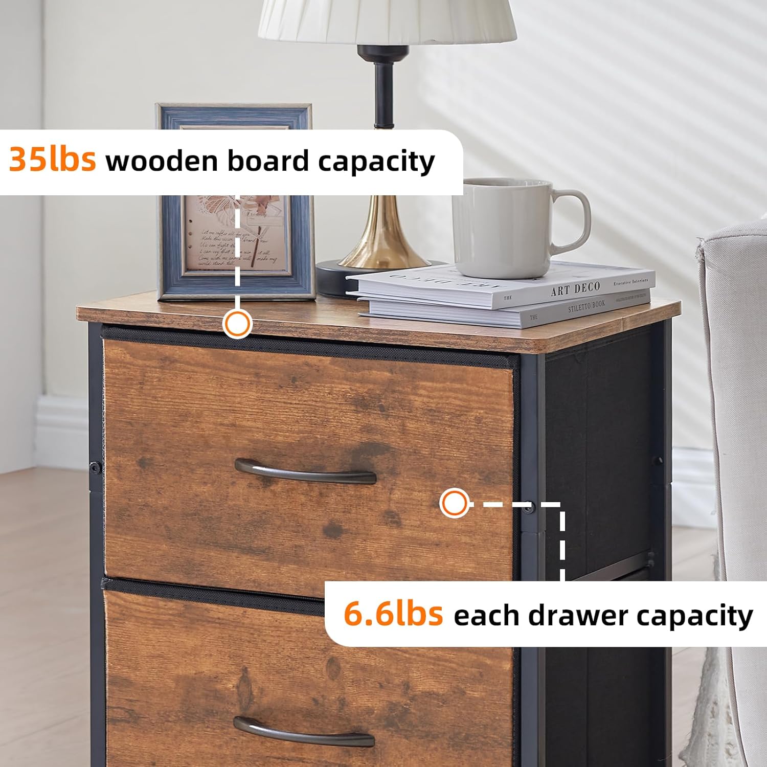 Somdot Mesita de noche, cómoda de 3 cajones para dormitorio, mesita de noche, mesa auxiliar con contenedores de tela para dormitorio, guardería,