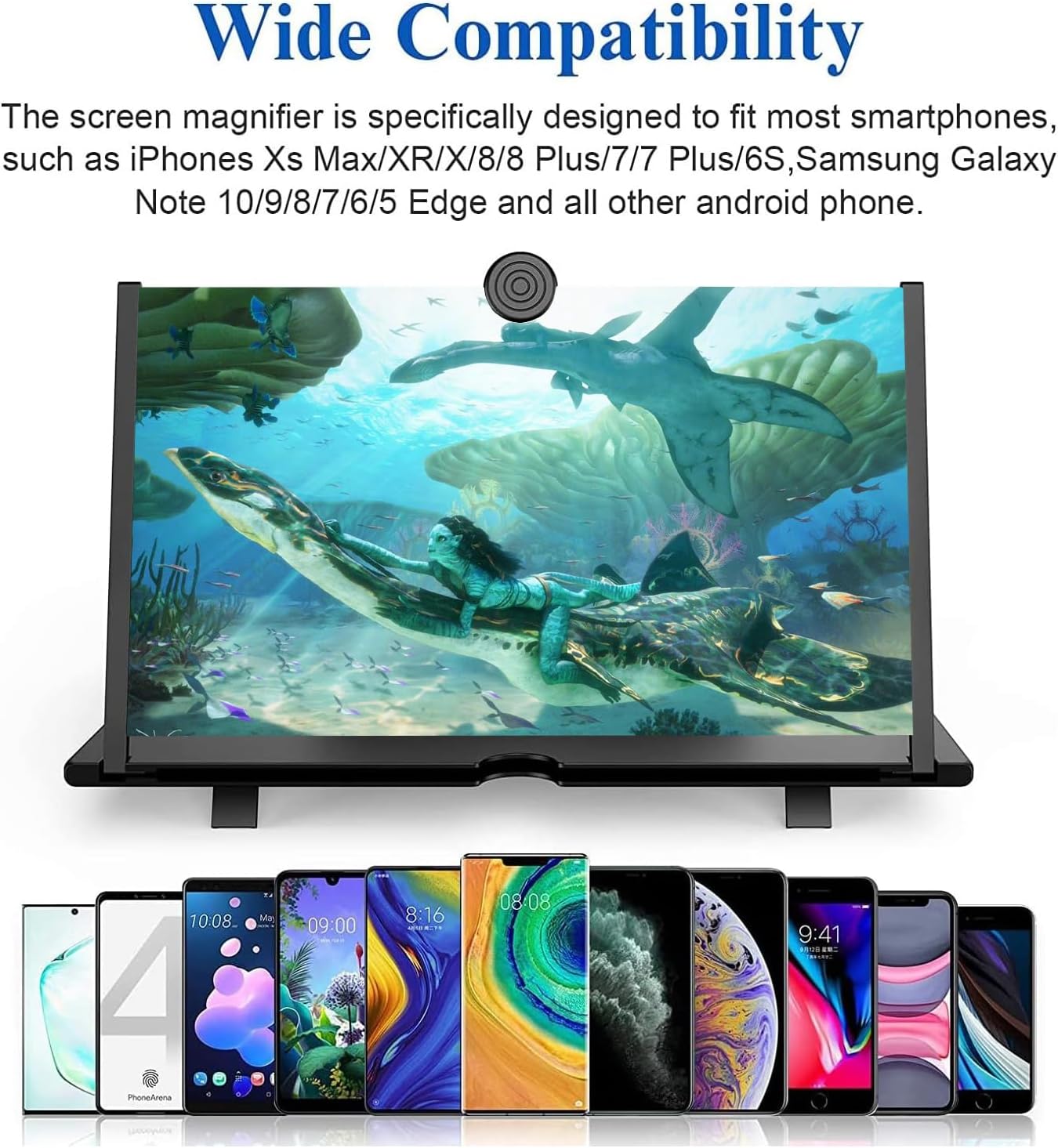 Lupa de pantalla de 18 pulgadas para teléfono inteligente – Proyector de aumento de pantalla de teléfono móvil HD 3D para películas, videos y