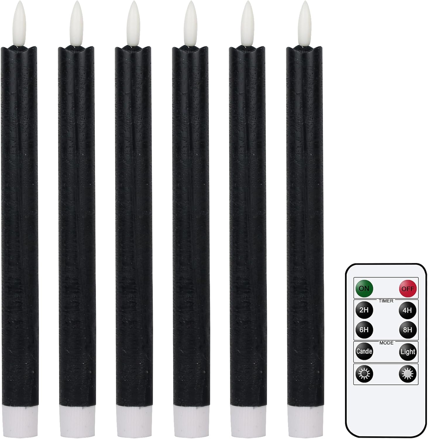 GenSwin Velas cónicas negras sin llama parpadeantes con control remoto de 10 teclas, funciona con pilas, velas LED cálidas con mecha 3D para