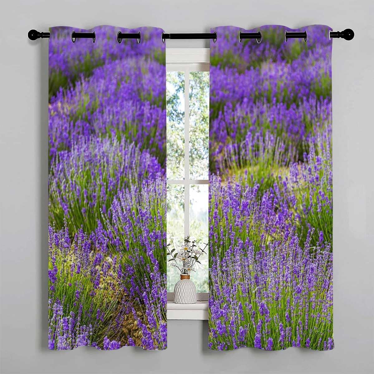 YANFENQI Cortinas para Habitacion Cortinas para Habitacion – Cortina opaca de flores de lavanda púrpura para cortinas de puerta, 55 pulgadas de