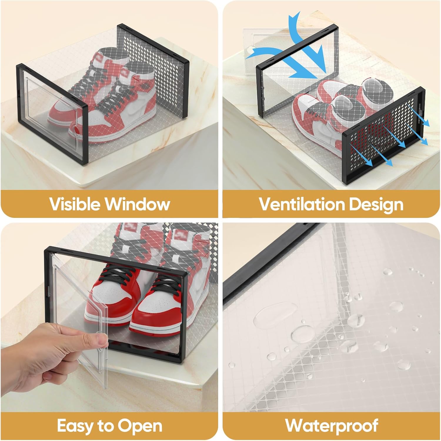 BALEINE Paquete de 12 cajas grandes de almacenamiento de zapatos, cubos organizadores de zapatos transparentes apilables, contenedores de plástico