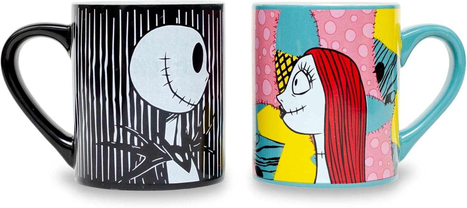 Disney Nightmare Before Christmas Jack and Sally Meant To Be – Juego de tazas de cerámica