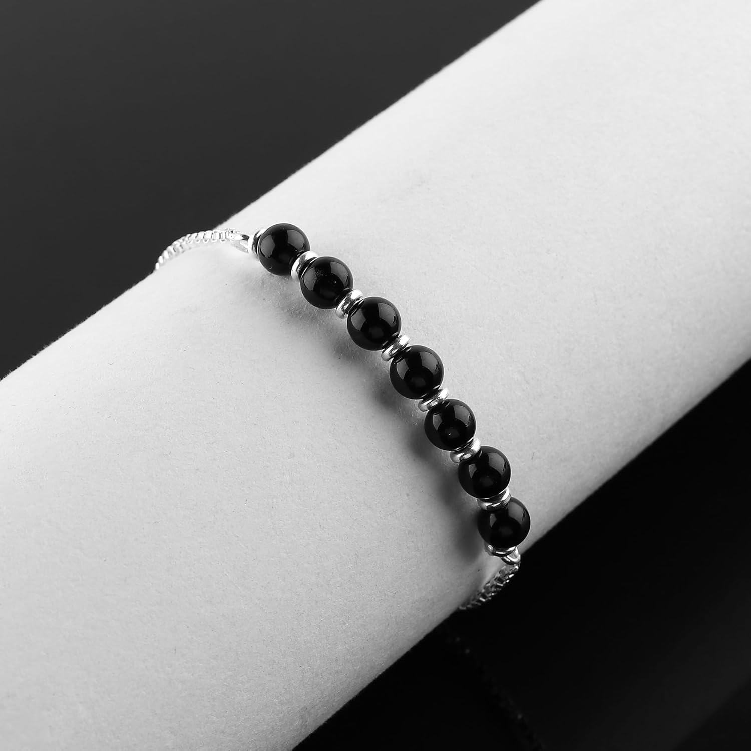 Natural Black Onyx Gemstone Round Beads Bolo Bracelet, Chakra Healing Crystals, Silver Plated, Adjustable Slider, Gift for Women, Birthday, Wedding,