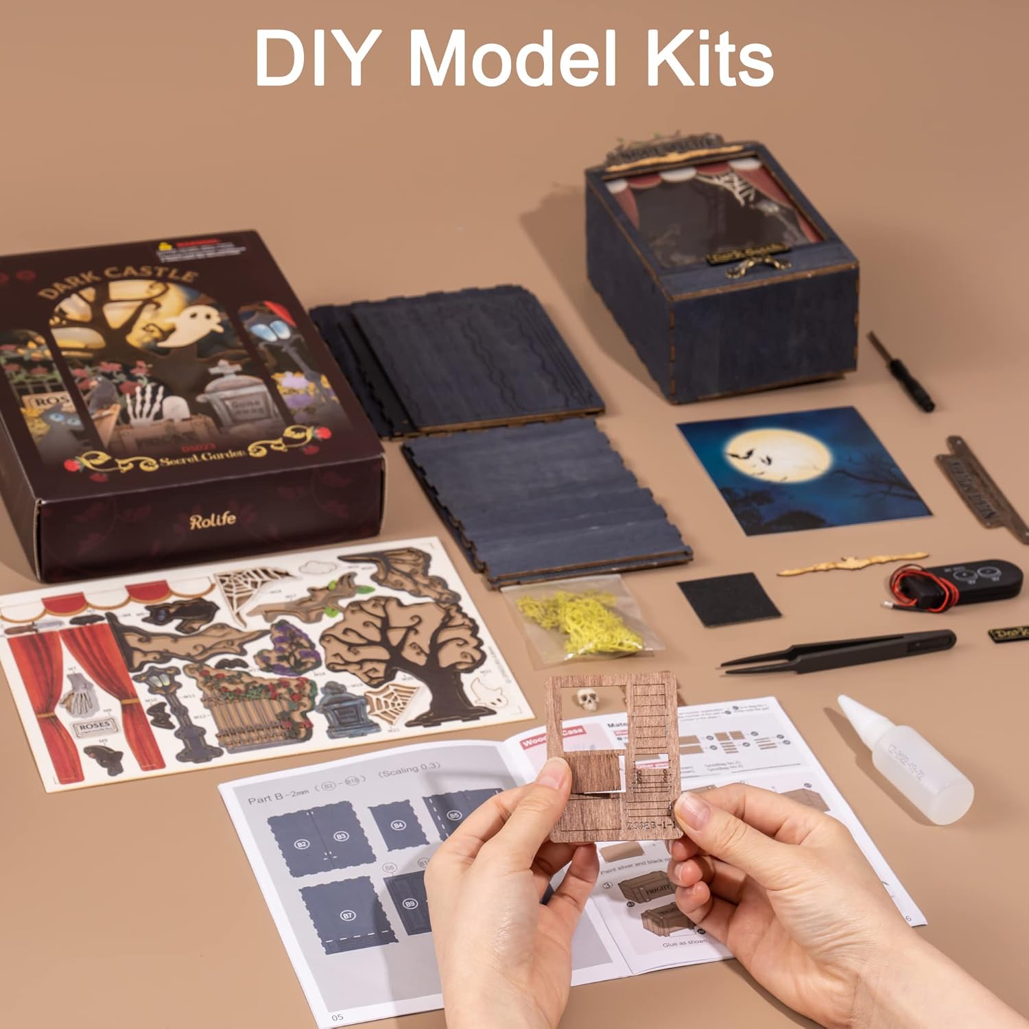 Rolife Kits de manualidades para adultos y adolescentes, kit de casa en miniatura de 7 pulgadas con LED, kit de diorama de rincón de libros, regalos