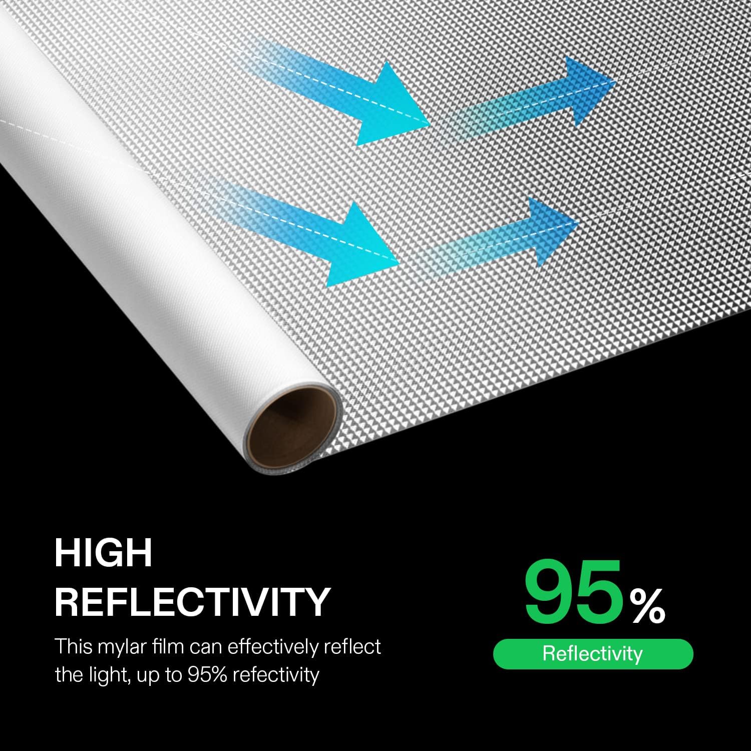 VIVOSUN – Rollo de tela Mylar 6 Mil de 4 x 10 pies. Rollo de Mylar con patrón de diamante muy reflectante para cuarto de crecimiento