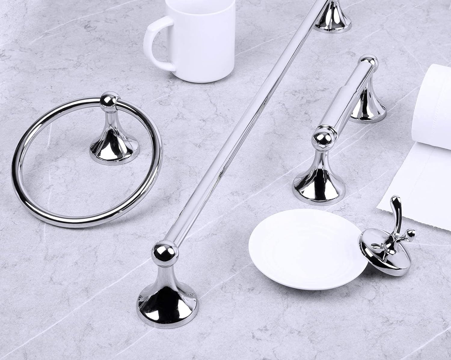 USHOWER Juego de accesorios de baño de cromo pulido, juego de toallero de 18 pulgadas montado en la pared, juego de accesorios de baño resistentes,
