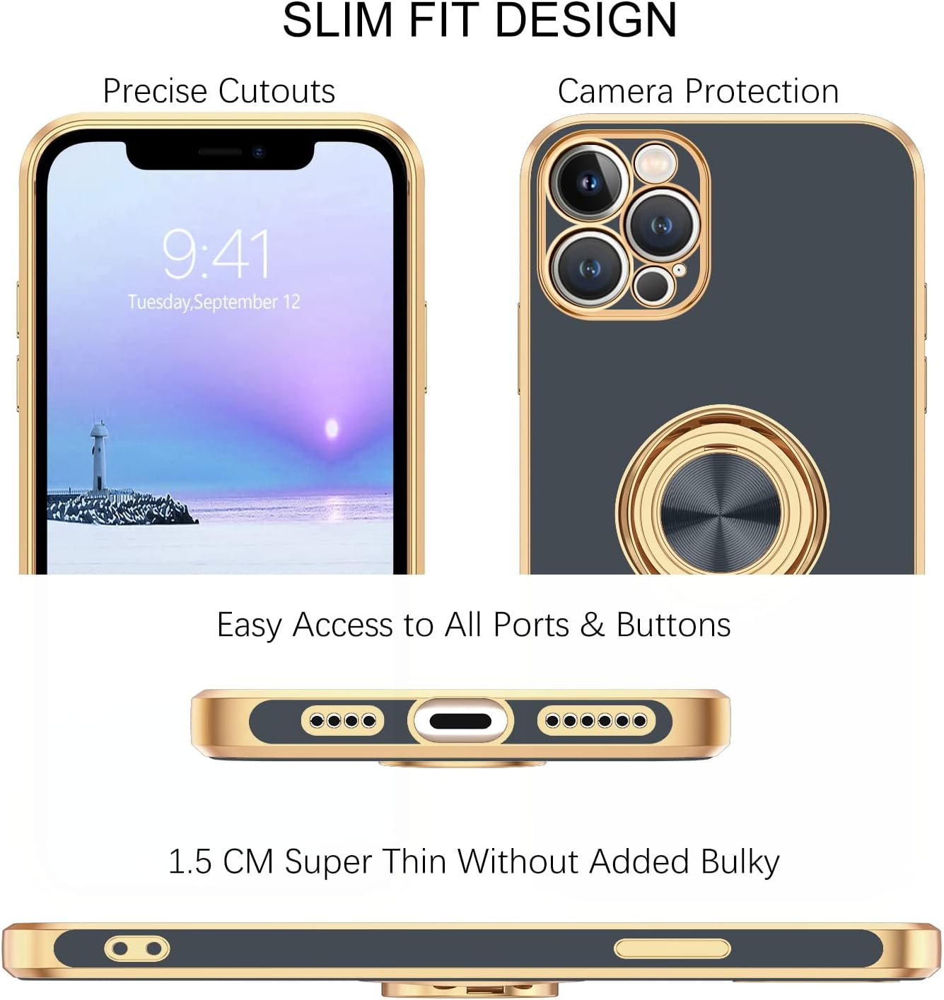 BENTOBEN Funda para iPhone 13 Pro Max, ajuste delgado, soporte de anillo de 360, a prueba de golpes, soporte magnético para automóvil, soporte de