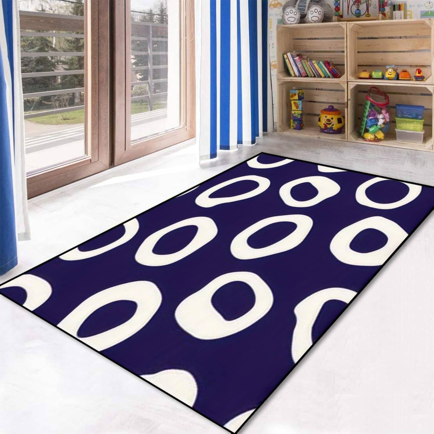 Retro Irregular Shaped Circles Seamless Modern Mid Century Abstract Area Rug Outdoor Patio Rug Play Mat Modern Floor Carpet Non-Slip Home Decor