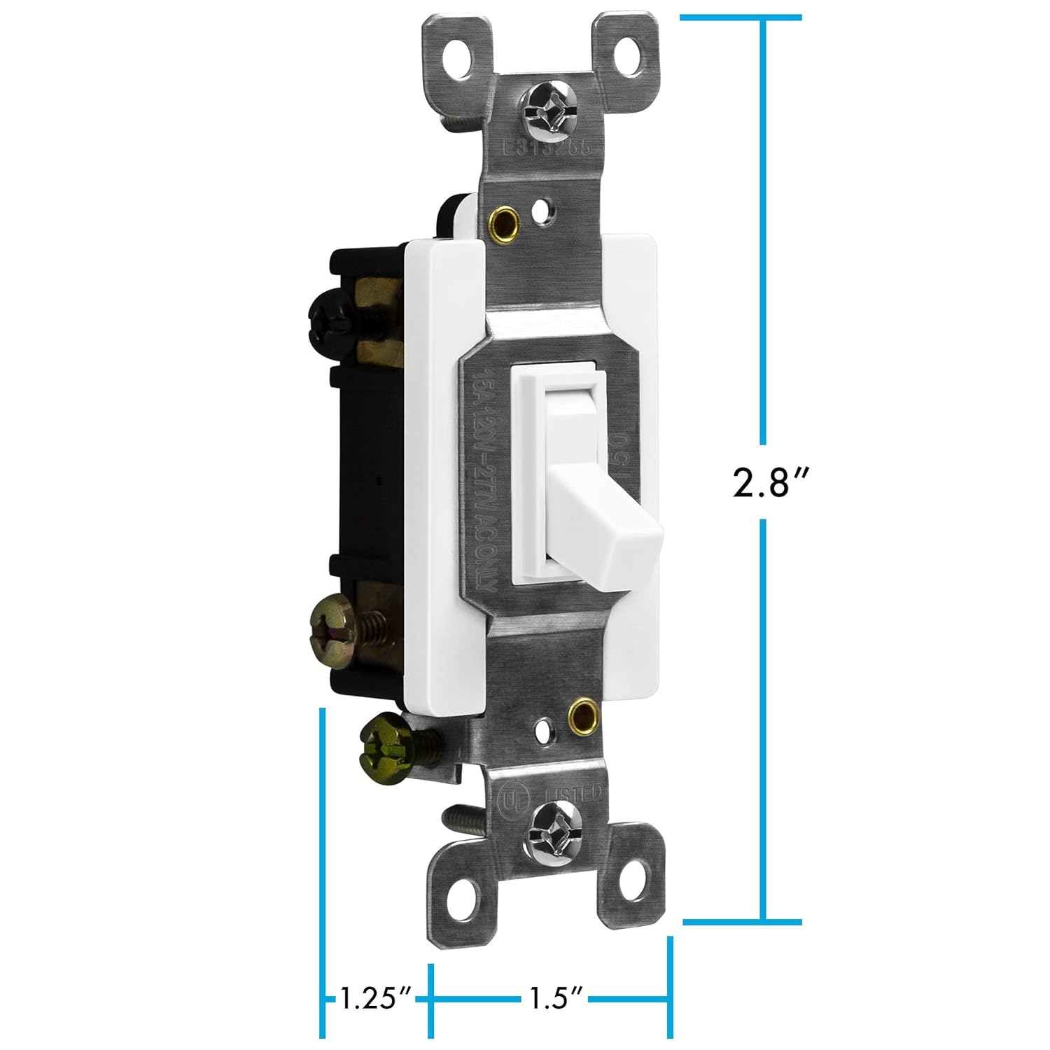 ENERLITES Interruptor de luz de palanca de 4 vías, cuatro vías, cableado lateral, solo cable de cobre, tornillo de puesta a tierra, grado