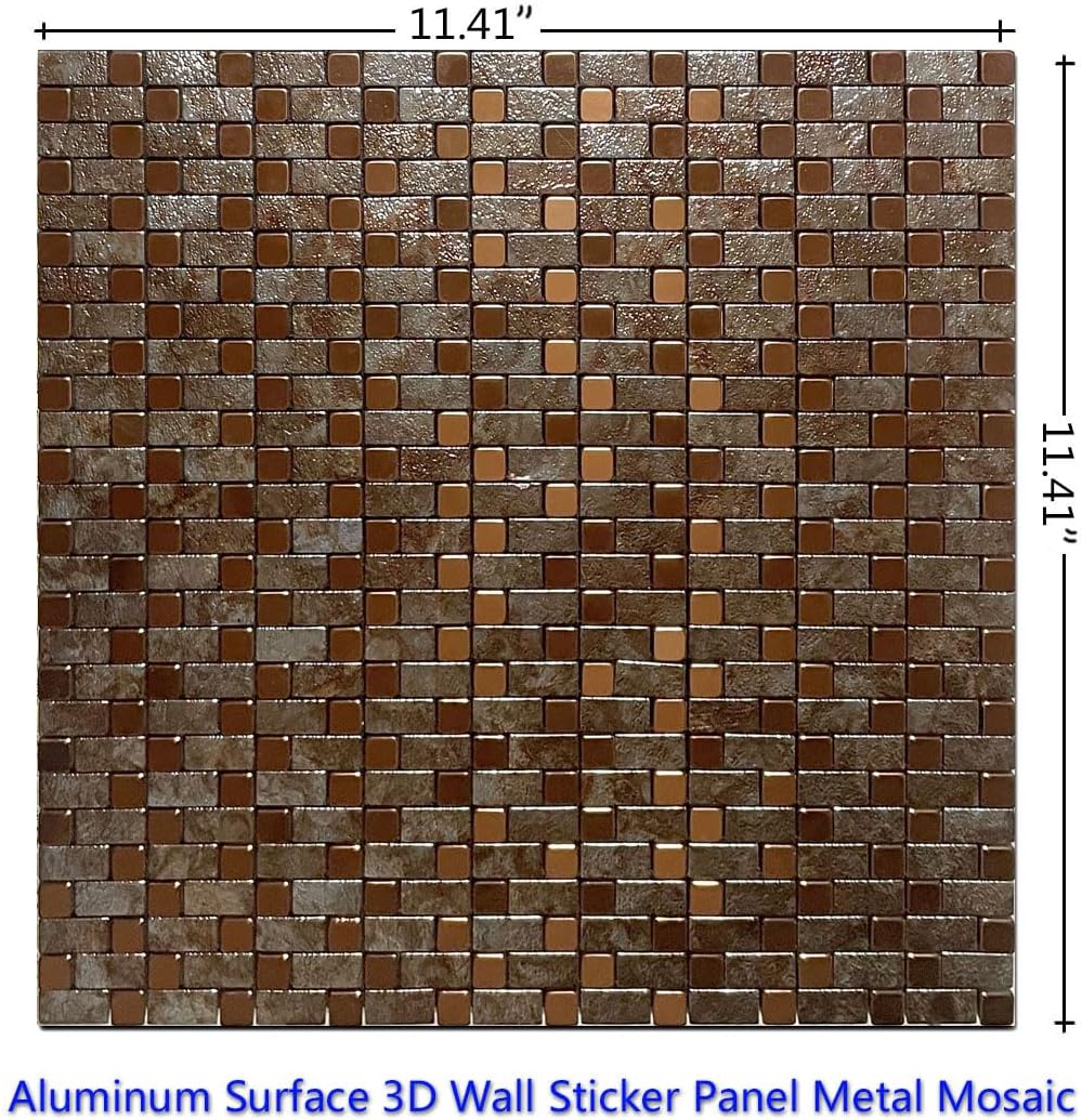 WEIMEISC 10 hojas de azulejos de mosaico para cocina, despegar y pegar, superficie de aluminio de 11.65 x 11.65 pulgadas, panel de calcomanías de