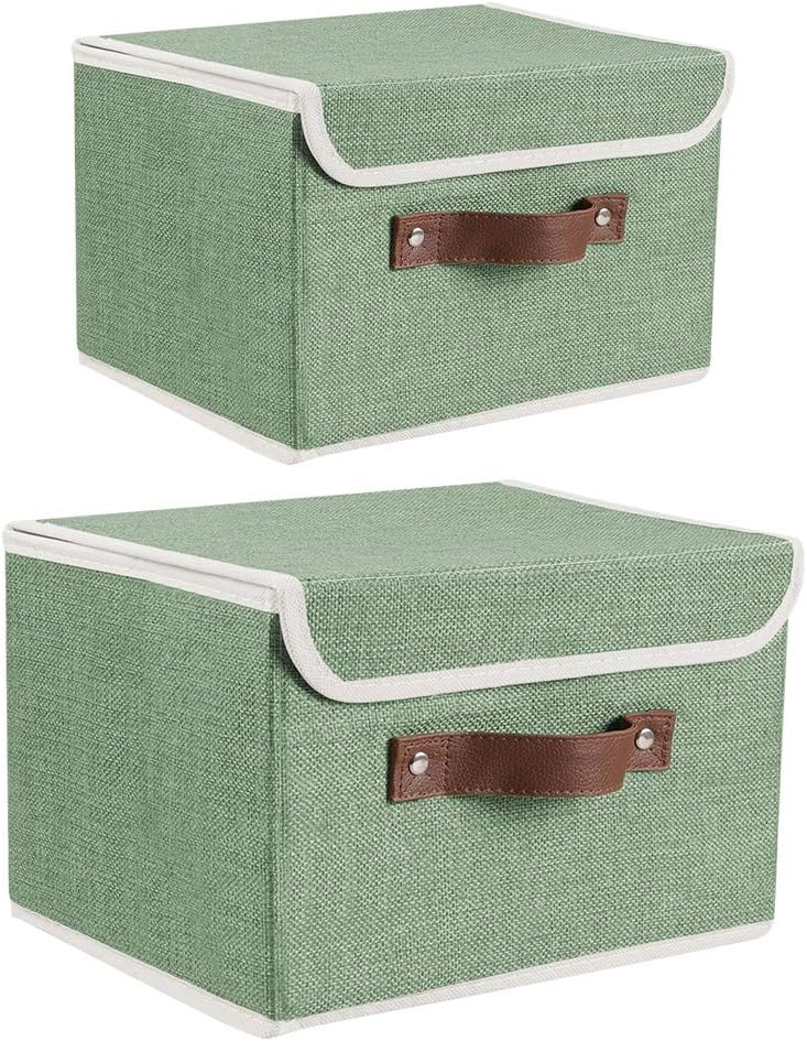 Cajas de almacenamiento con tapas, paquete de 2 cajas de almacenamiento decorativas plegables de tela, cubos de almacenamiento con tapa para